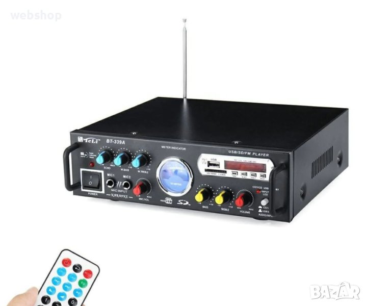 Домашен Караоке Аудио Усилвател BT-339A, FM, SD, USB, BLT, 2x100W, 220VAC, снимка 1