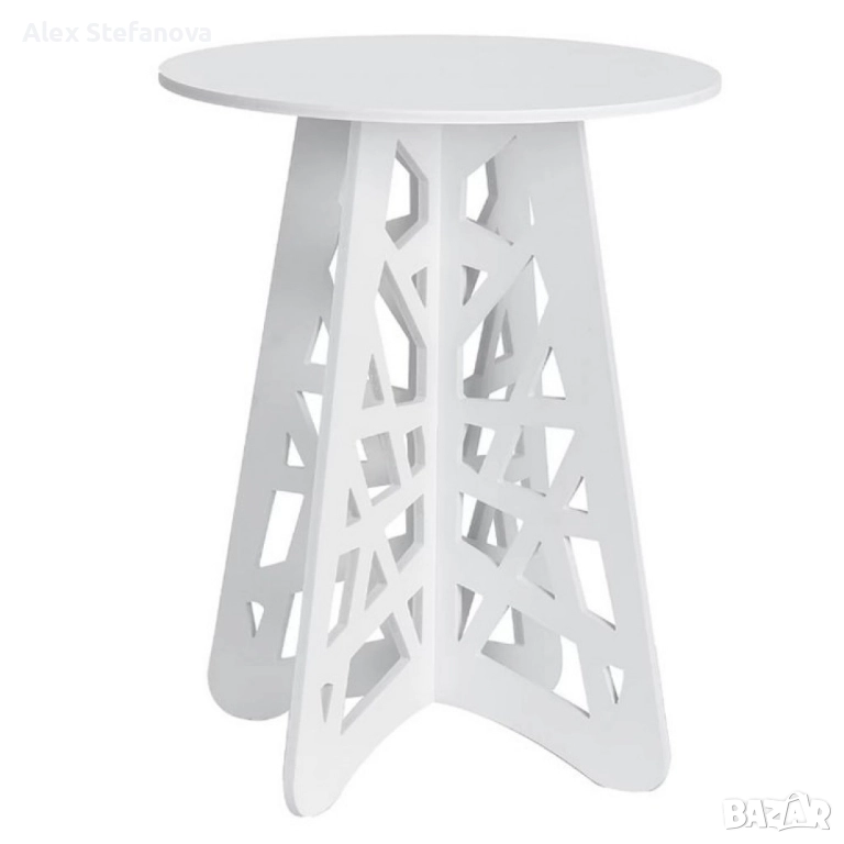 Стилна кръгла холна маса с ажурни крака – Бял елегантен акцент за всяко пространство, снимка 1