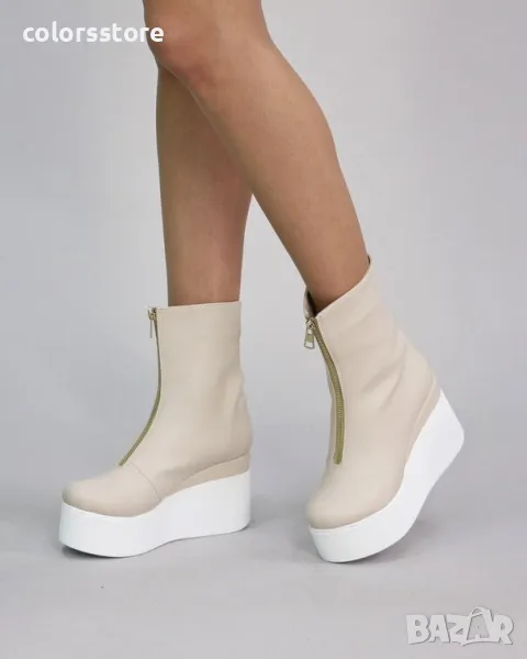 Боти на платформа - бежова кожа - LT40, снимка 1