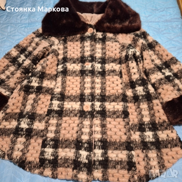 Красиво палто тип плетка в розово, снимка 1