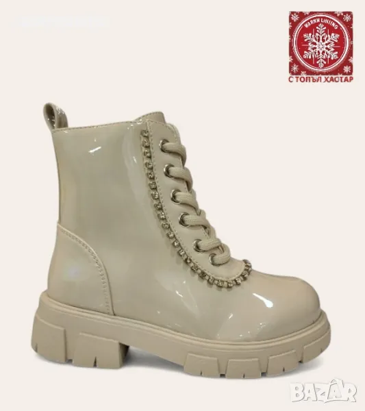 Детски боти с лачено покритие в бежов цвят 3563-2 beige, снимка 1