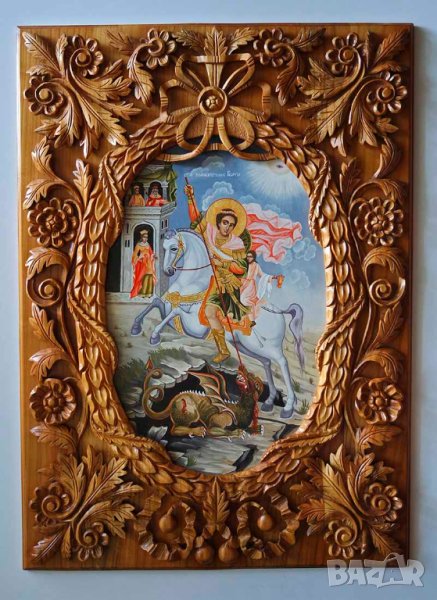 Икона " Свети Георги " дърворезба, иконопис, уникат, снимка 1