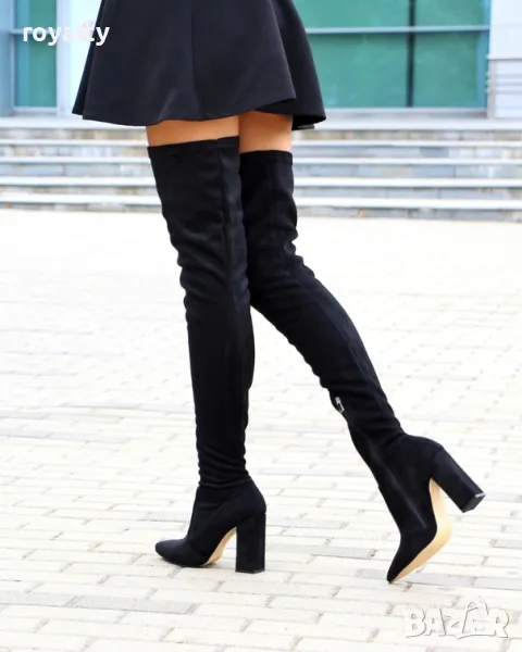 Чизми на ток - черен велур, снимка 1