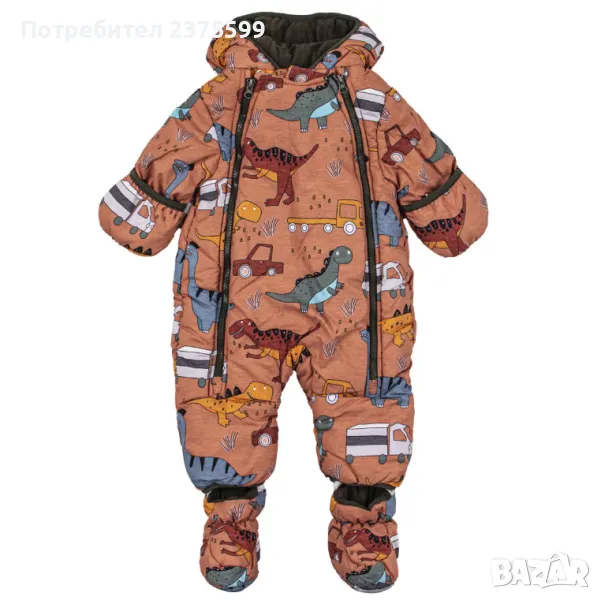 Бебешки ескимос с обръщащи се ръкави и терлички "Дино" в оранжево, снимка 1