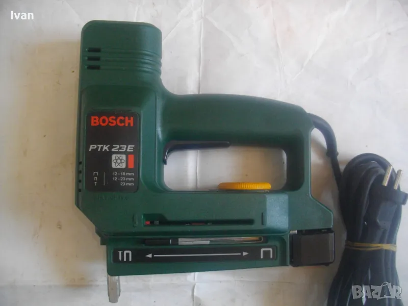 BOSCH PTK 23E Made in Germany ORIGINAL КОМБИНИРАН ЕЛЕКТРИЧЕСКИ ТАКЕР СКОБИ 12-23мм ПИРОНИ 23мм, снимка 1