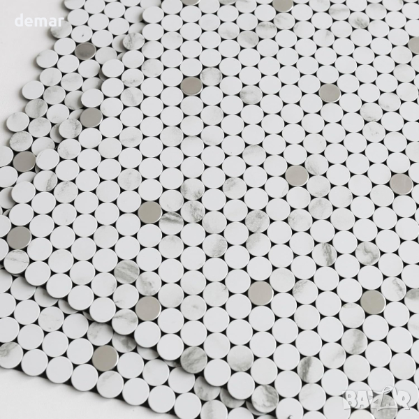 M MOFIT Метални самозалепващи мозаечни плочки за стена (5 листа, бял мрамор), снимка 1