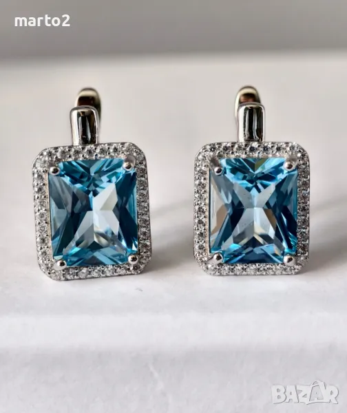 Елегантни Сребърни 925 Обеци с Кубичен Цирконий обграден от Циркони!, снимка 1