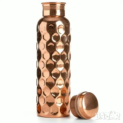 Нова медна бутилка, 100% истински мед, Голям капацитет от 950ml, Diamond pattern дизайн, С капачка