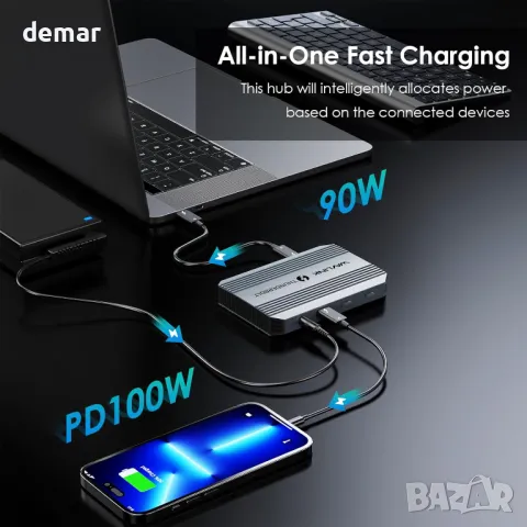 Докинг станция Thunderbolt 4, WAVLINK USB C хъб с двоен 4K@60Hz дисплей, 100w PD, USB-A 3.2 Gen 2, снимка 5 - Кабели и адаптери - 49889973
