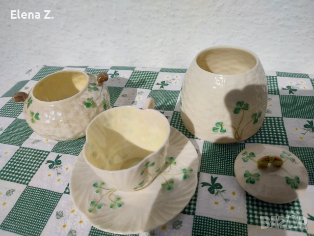 Belleek Ирландия фин ръчно рисуван порцелан Комплект 1 , снимка 3 - Сервизи - 53656411