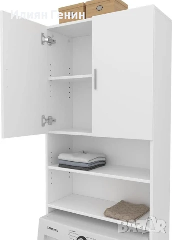 Шкаф за пералня Vicco Martha, бял, 64 x 190 см с 2 къси врати, снимка 5 - Шкафове - 50542655