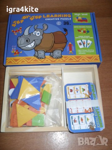 Нов Дървен пъзел Заек с двустранни карти и дървена кутия, снимка 5 - Образователни игри - 34853470