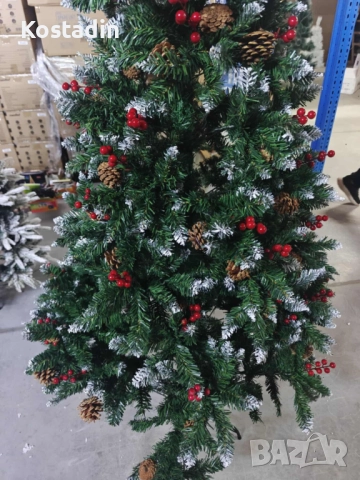 Изкуствена елха Luxury Diamond с червен глог и шишарки-размери, снимка 7 - Декорация за дома - 52209084