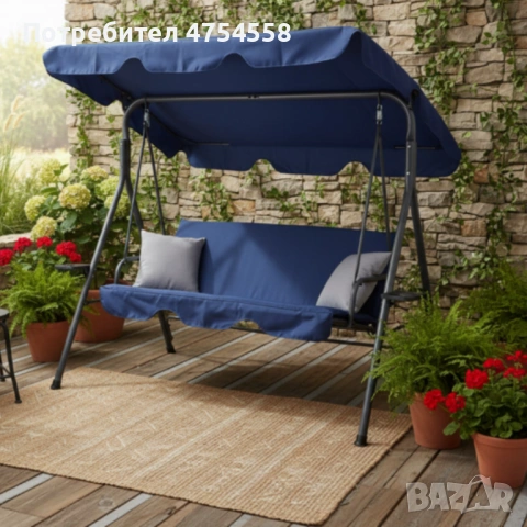 Градинска люлка A-Type със сиви възглавници и поставки за чаши - елегантност и комфорт, снимка 2 - Градински мебели, декорация  - 53868408