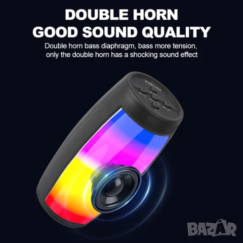 Преносима LED тонколона ZQS1202, Bluetooth, Micro SD, USB, FM радио, LED светлина, снимка 7 - Тонколони - 50803593