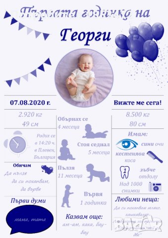 Постер/плакат за първата годинка, снимка 3 - Други - 33823194