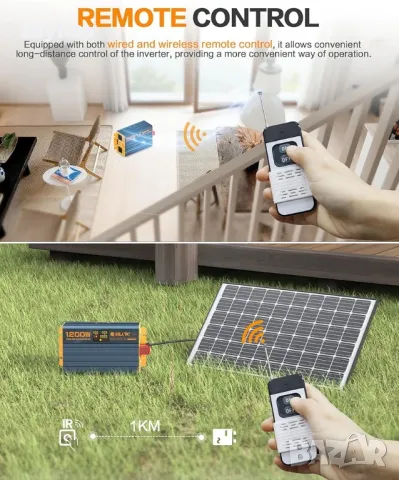 1200 W инвертор Чиста синусоида DC 12 V до 230 V AC захранващ преобразувател, снимка 6 - Друга електроника - 47746261