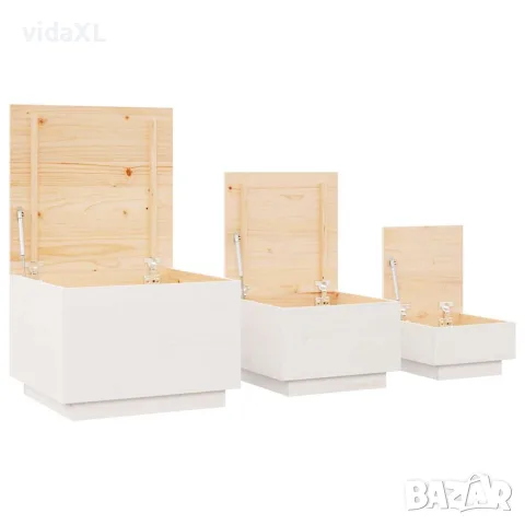 vidaXL Кутии за съхранение с капаци 3 бр бели борова дървесина масив, снимка 6 - Кутии за съхранение - 56148969