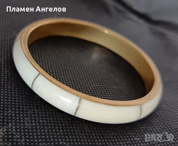 Дамска гривна от костен рог и месинг, снимка 8 - Гривни - 50937884