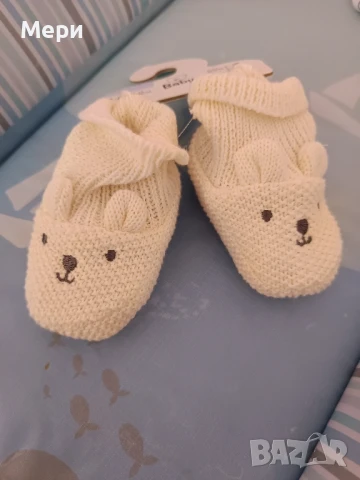бебешки пантофки бяло зайче , снимка 3 - Бодита за бебе - 50457694