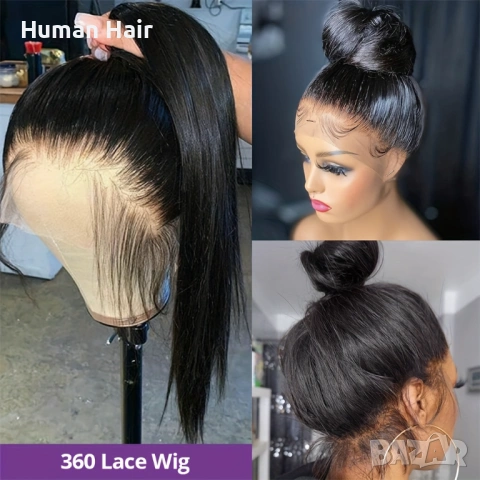 Естествена дълга права перука 80 см - черна бразилска коса, 360° дантела, снимка 6 - Аксесоари за коса - 53375094