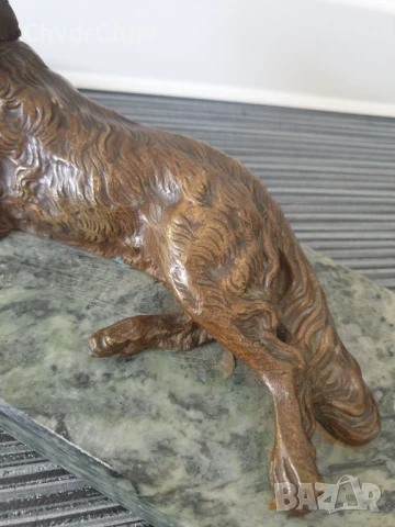 Parvis статуетка 30см-5кг/стара френска бронзова скулптура/фигура на куче-сетер/зелен мрамор, снимка 6 - Антикварни и старинни предмети - 51325012