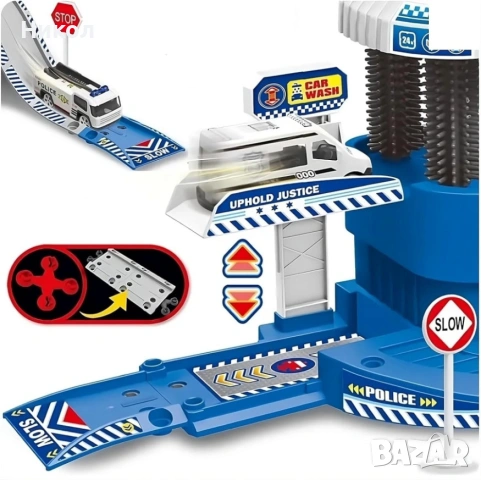 Автомивка с вода и паркинг с пътни знаци, с променяща цвета си кола и хеликоптер POLICE , снимка 4 - Коли, камиони, мотори, писти - 53844355