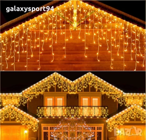 LED Топло бяла Светеща завеса 12метра х 60см с Флаш Ефект тип Висулка, снимка 7 - Лед осветление - 51645671