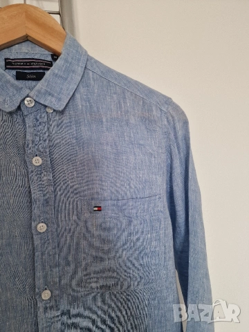 Страхотна мъжка ленена риза TOMMY HILFIGER размер M, снимка 4 - Ризи - 53633394