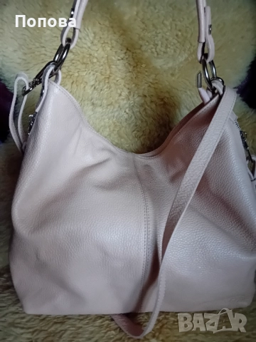 Голяма италианска розова чанта от естествена кожа , снимка 2 - Чанти - 52219310