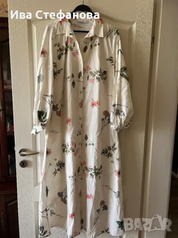 Нова дълга елегантна ежедневна рокля риза бяла рокля флорален принт цветя 100 % памук памучна , снимка 3 - Рокли - 49855432