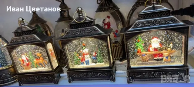 Светещ музикален фенер с Дядо Коледа и вихър от блясък, 21 см