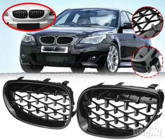 бъбреци,решетки радиатор BMW E60 E61 Черен Гланц Лак М5 03-11 диамант, снимка 1 - Аксесоари и консумативи - 36182119
