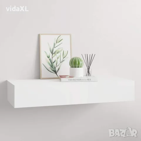vidaXL Стенен рафт с чекмедже, бял, 60x23,5x10 см, МДФ, снимка 2 - Етажерки - 56146928