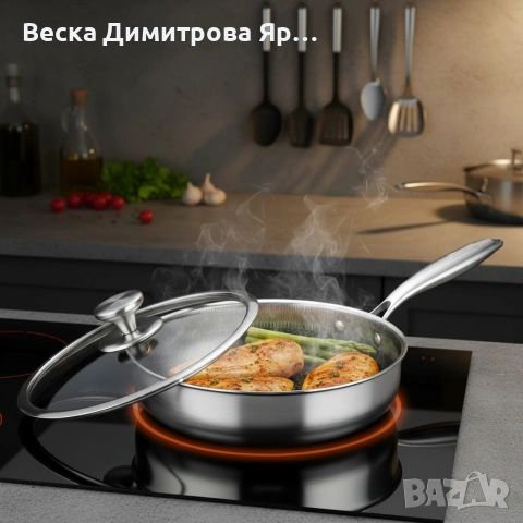 Тиган с капак Goldmann Fusionhex Pro, Дълбок, Незалепващо Покритие, Неръждаема стомана, снимка 5 - Съдове за готвене - 53654914