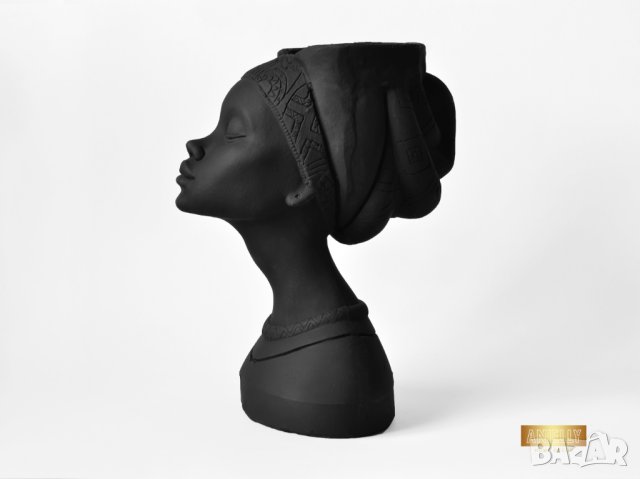 Кашпа с форма на глава на африканска жена / Подарък за дома / Кашпа за цветя и сукуленти, снимка 9 - Декорация за дома - 40521450