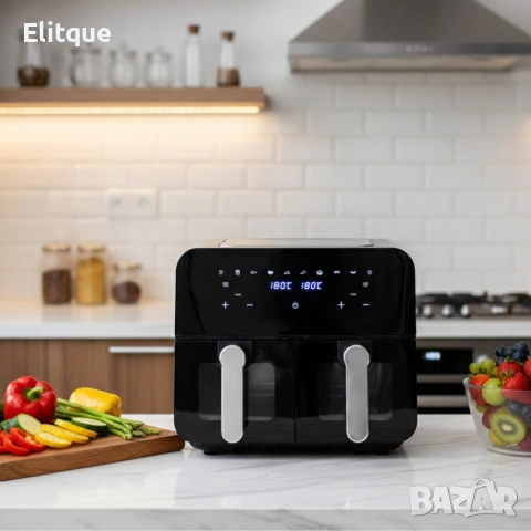 Двоен фритюрник с горещ въздух Cheffinger 9 л с дигитален дисплей, снимка 5 - Фритюрници - 53187376