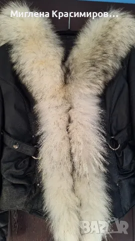 Кожено яке с косъм, снимка 2 - Якета - 48271550