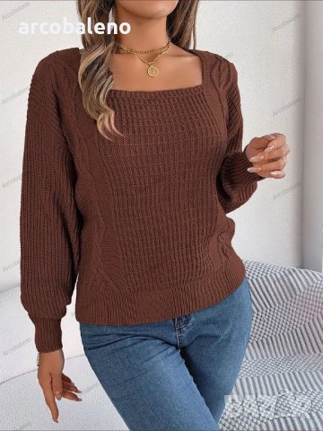 Небрежен едноцветен дамски плетен пуловер с квадратно деколте, 3цвята - 023 , снимка 10 - Блузи с дълъг ръкав и пуловери - 42237722