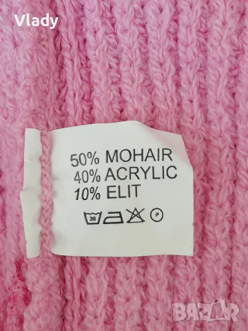 Розова топла блуза с поло яка, 50%мохер , снимка 3 - Блузи с дълъг ръкав и пуловери - 47876636