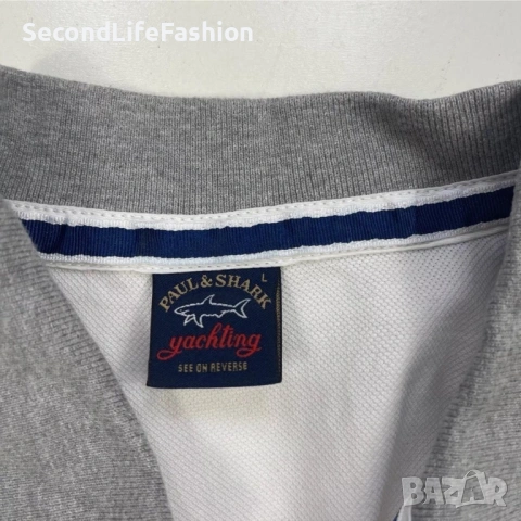 Мъжка винтидж поло тениска Paul & Shark размер L Royal Ocean бяла, снимка 2 - Тениски - 53155465