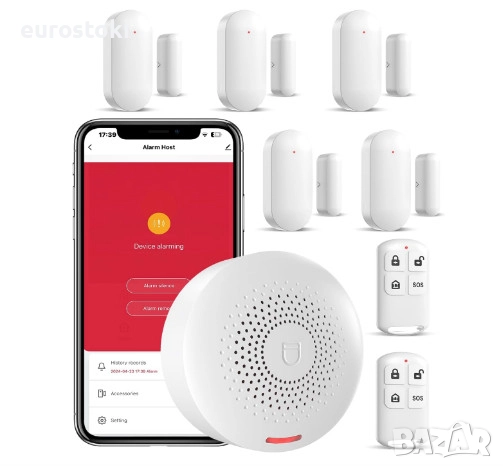 Интелигентна алармена система SanJie, 5 сензора за врати и прозорци, 2 дистанционни управления, 2.4G