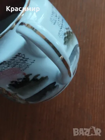 Ръчно рисувана латиера с декор гейши. Износвания на канта при чучура и на места по декора. , снимка 9 - Антикварни и старинни предмети - 47723872