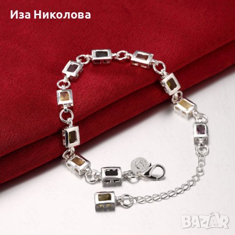 Сребърна гривна със сапфир , снимка 4 - Гривни - 41906852