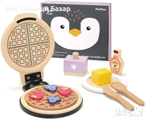 Нова играчка Дървена кухня за деца – пингвин гофретник, плодове и прибори, снимка 8 - Образователни игри - 49906355