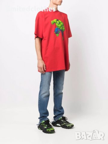 BALENCIAGA Red Hulk Embroidered Logo Oversized Мъжка / Дамска Тениска size M (XL) и XL (XXL), снимка 2 - Тениски - 38833219