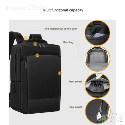 Раница за пътуване STELS, Ръчен багаж, 30x14x45см, Tъмносив, снимка 7 - Раници - 47373122