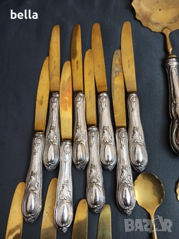 СТАР СРЕБЪРЕН КОМПЛЕКТ ПРИБОРИ С ПОЗЛАТА  -СОЛИНГЕН ,800 ПРОБА, снимка 2 - Антикварни и старинни предмети - 52791492