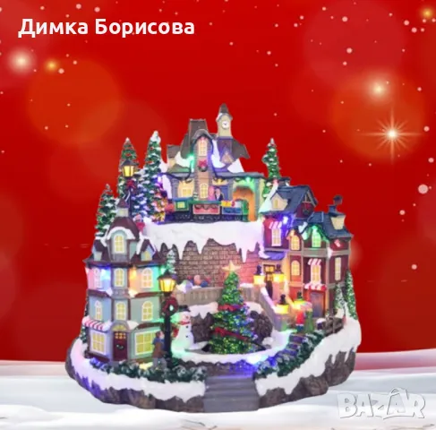 Празнична коледна сцена с LED осветление – Ръчно изработена декорация, снимка 2 - Други - 47557052