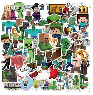 50 бр Minecraft Майнкрафт самозалепващи лепенки стикери за украса декор картонена торта и др парти, снимка 5 - Други - 32115441